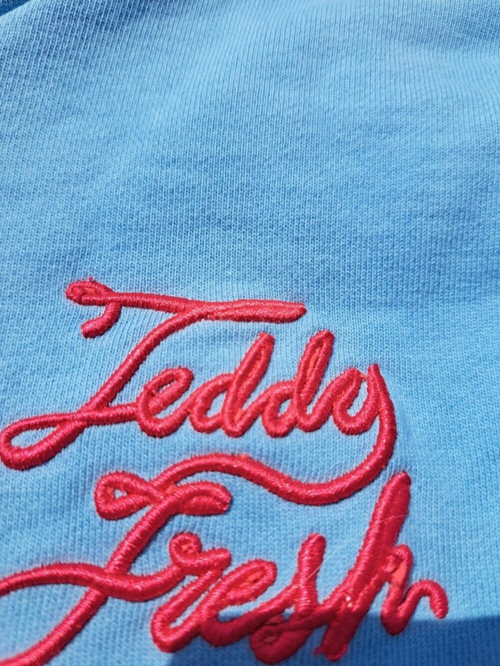Teddy Fresh Angel Bear Graphic Embroidered Blue Hoodie Small Women's Streetwear - Picture 2 of 12